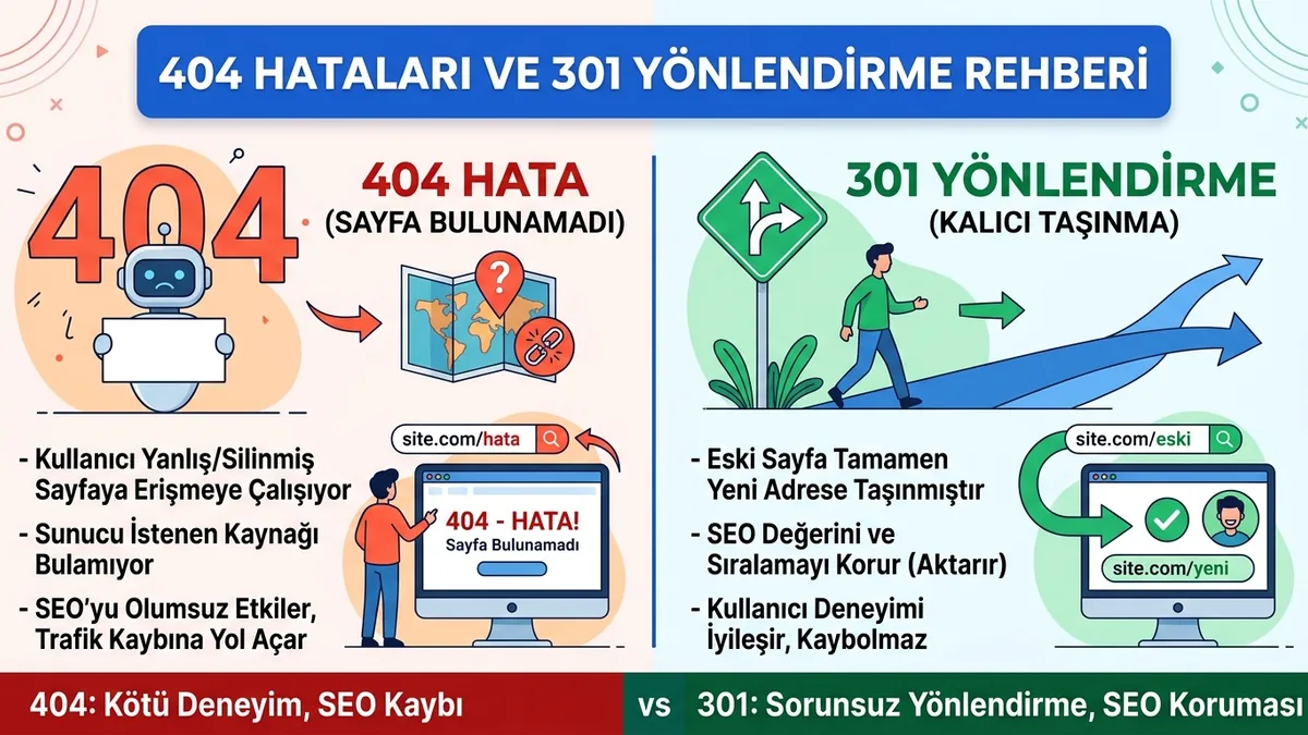 404 Hataları ve 301 Yönlendirme Rehberi: Trafik Kaybını Önleyin