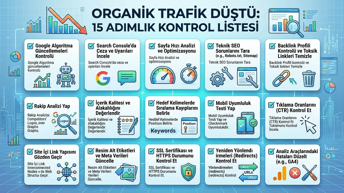 Organik Trafik Düşüşü: 15 Adımlık Kurtarma ve Kontrol Listesi