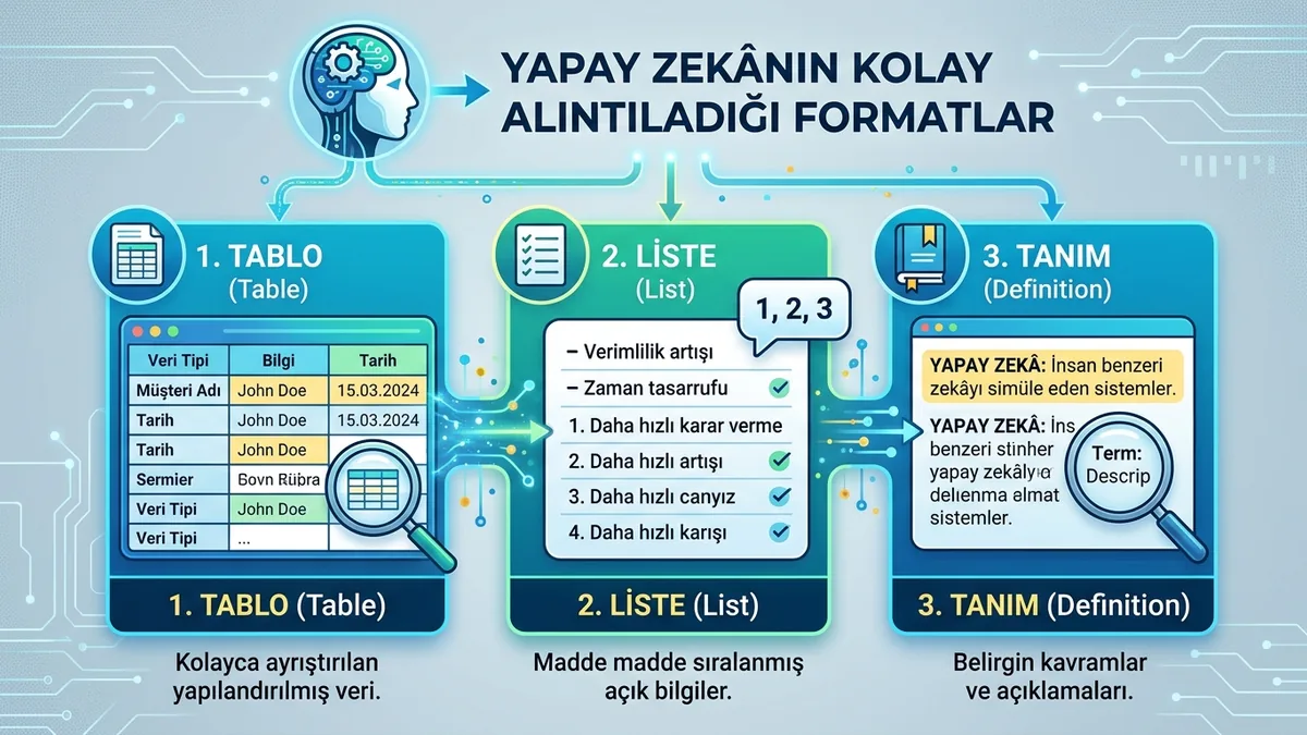 Tablo, liste ve tanım: yapay zekânın kolay alıntıladığı formatlar
